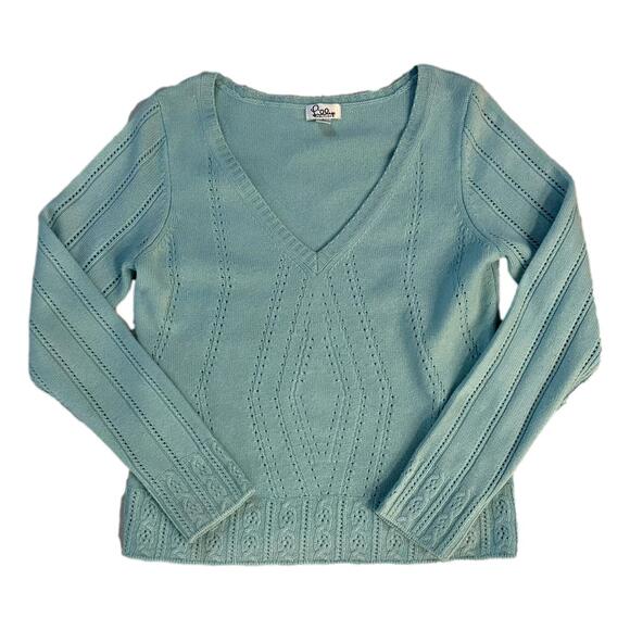 Lilly Pulitzer Aqua Blue 100% Cashmere V Neck Classic Preppy Sweater Size L - Picture 1 of 10